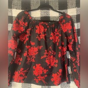 SHEIN black top with red floral design long sleeve